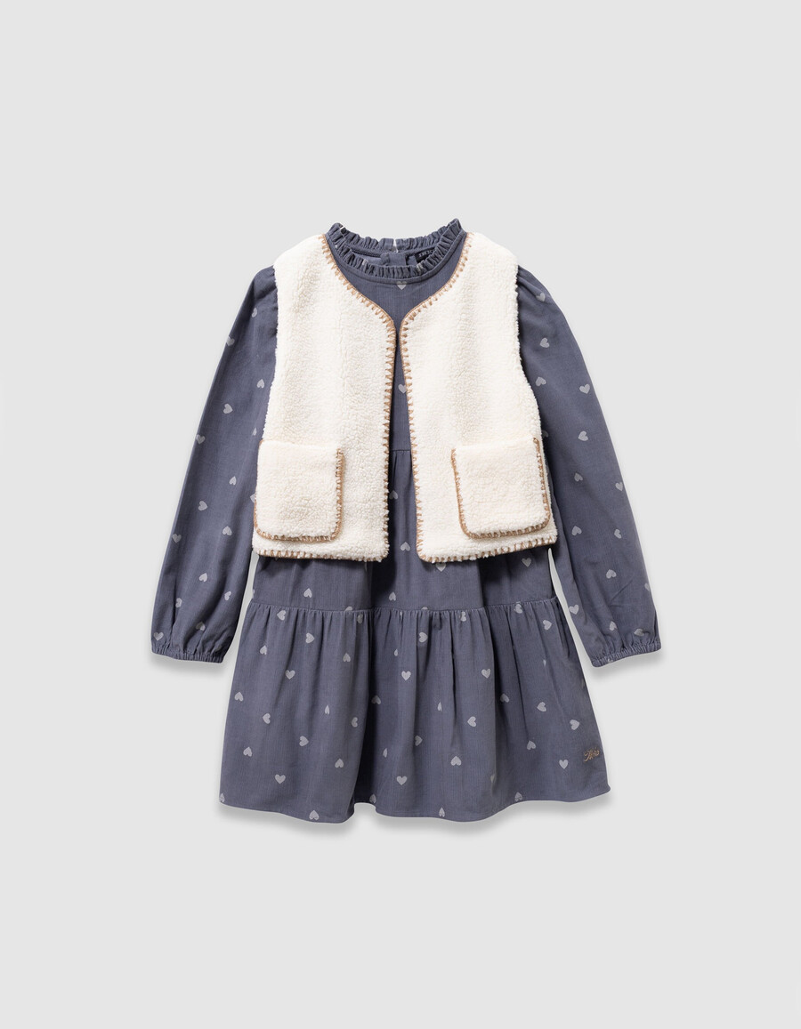 2-in-1-parka und weste aus blauem samt für mädchen