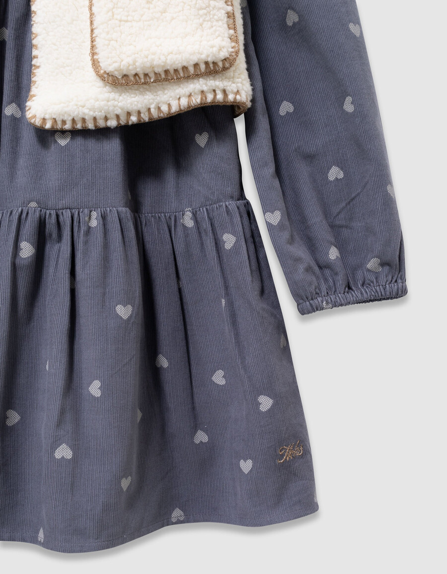 2-in-1-parka und weste aus blauem samt für mädchen