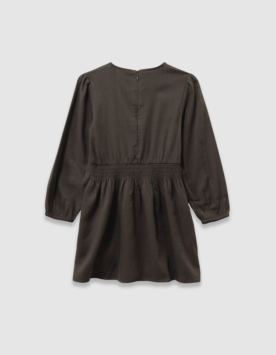 mädchenkleid in khaki mit marineblauer blumenstickerei