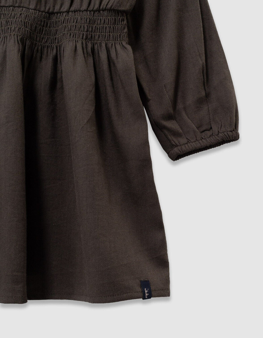mädchenkleid in khaki mit marineblauer blumenstickerei