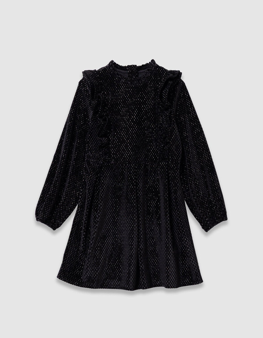 schwarzes samtkleid für mädchen mit rüschenbesatz