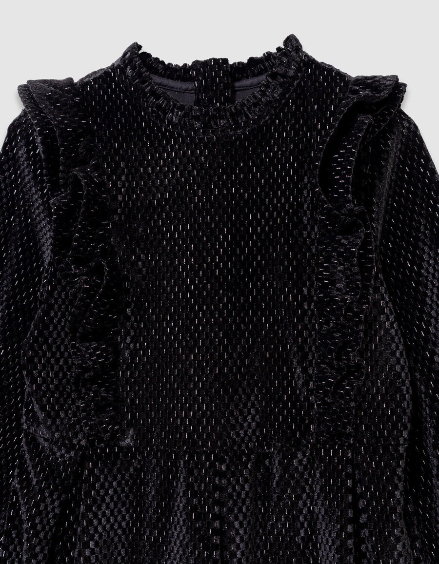 schwarzes samtkleid für mädchen mit rüschenbesatz