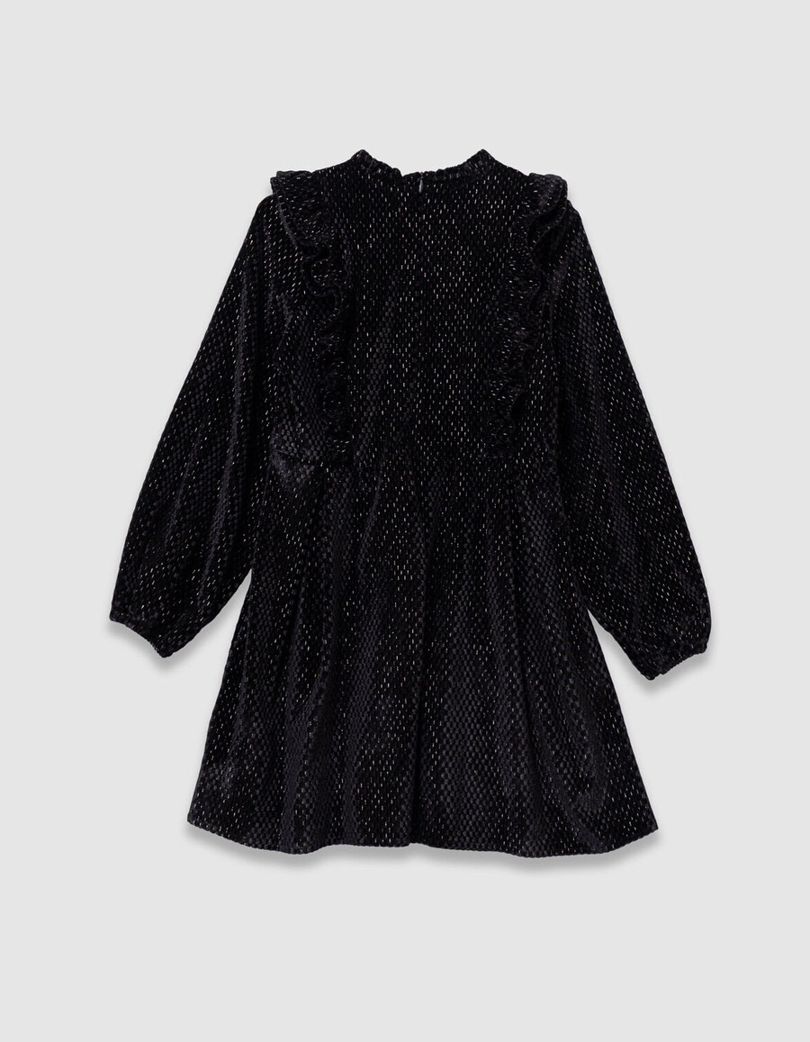 schwarzes samtkleid für mädchen mit rüschenbesatz