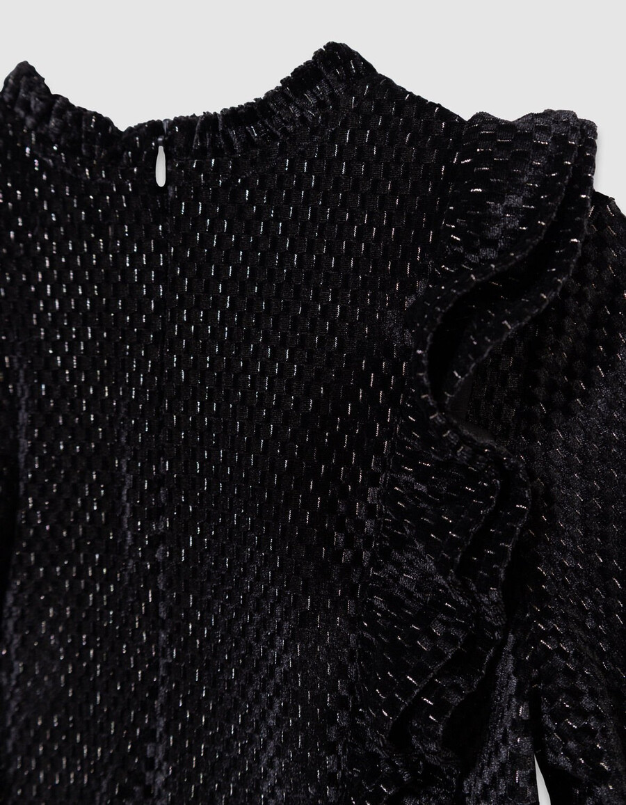 schwarzes samtkleid für mädchen mit rüschenbesatz
