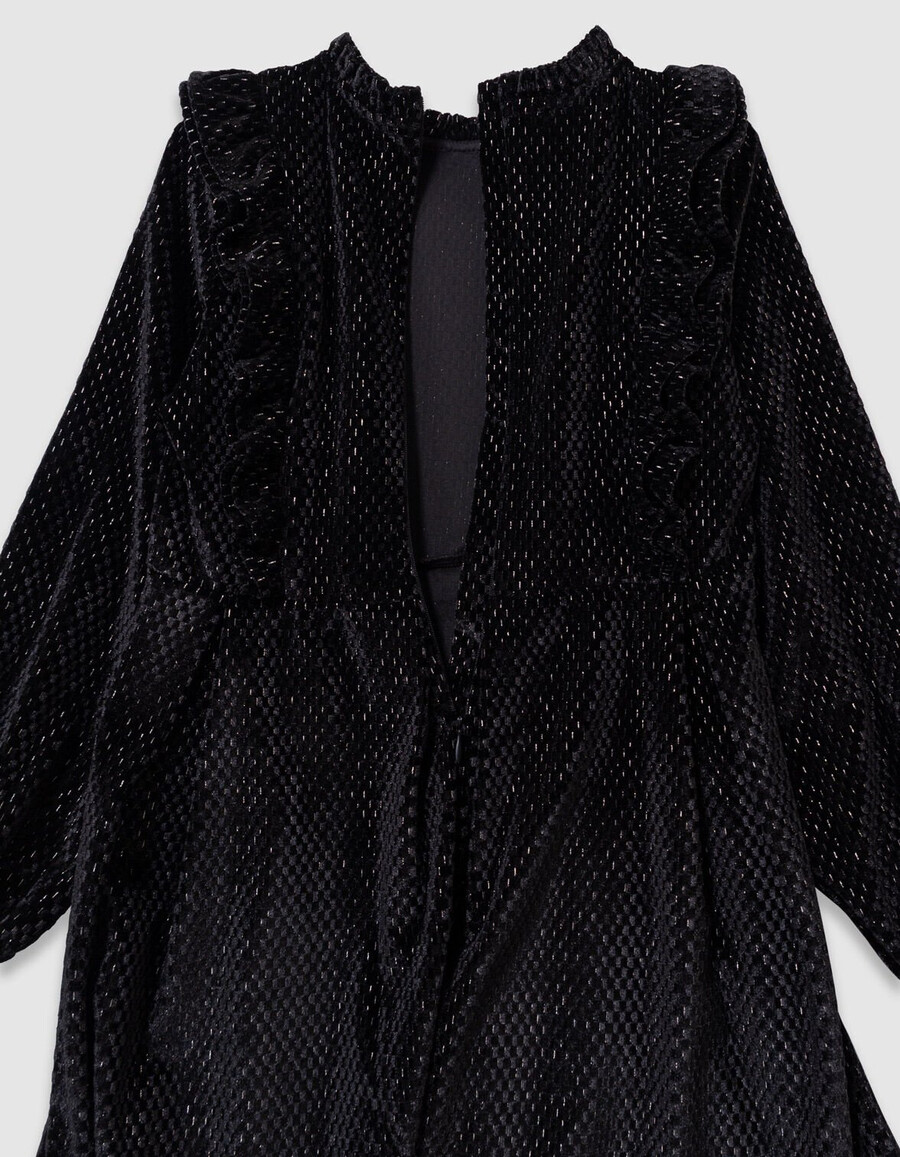 schwarzes samtkleid für mädchen mit rüschenbesatz
