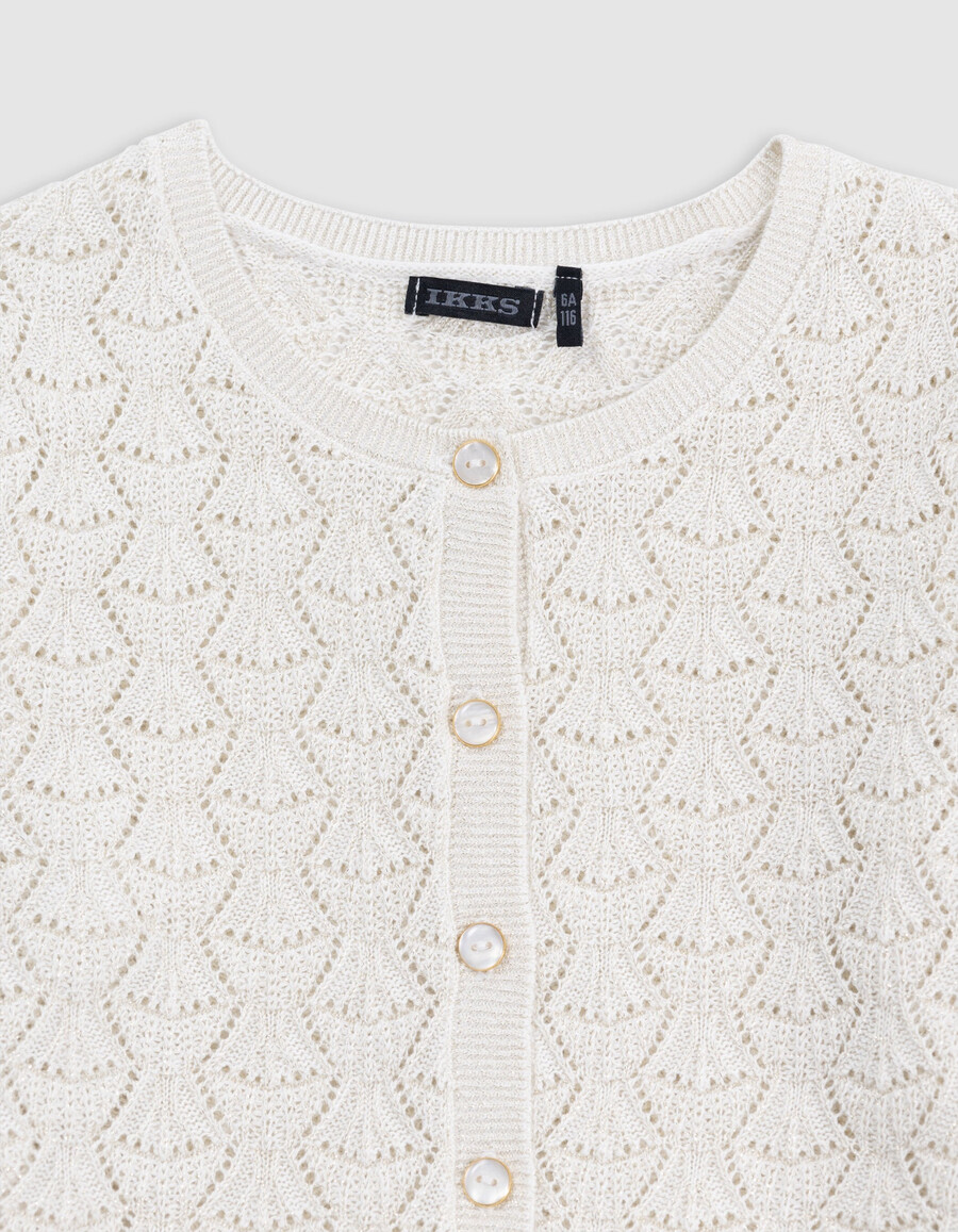 champagnerfarbene strickjacke mit durchbrochenem lurex-muster für mädchen