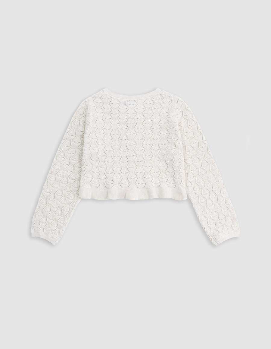 champagnerfarbene strickjacke mit durchbrochenem lurex-muster für mädchen