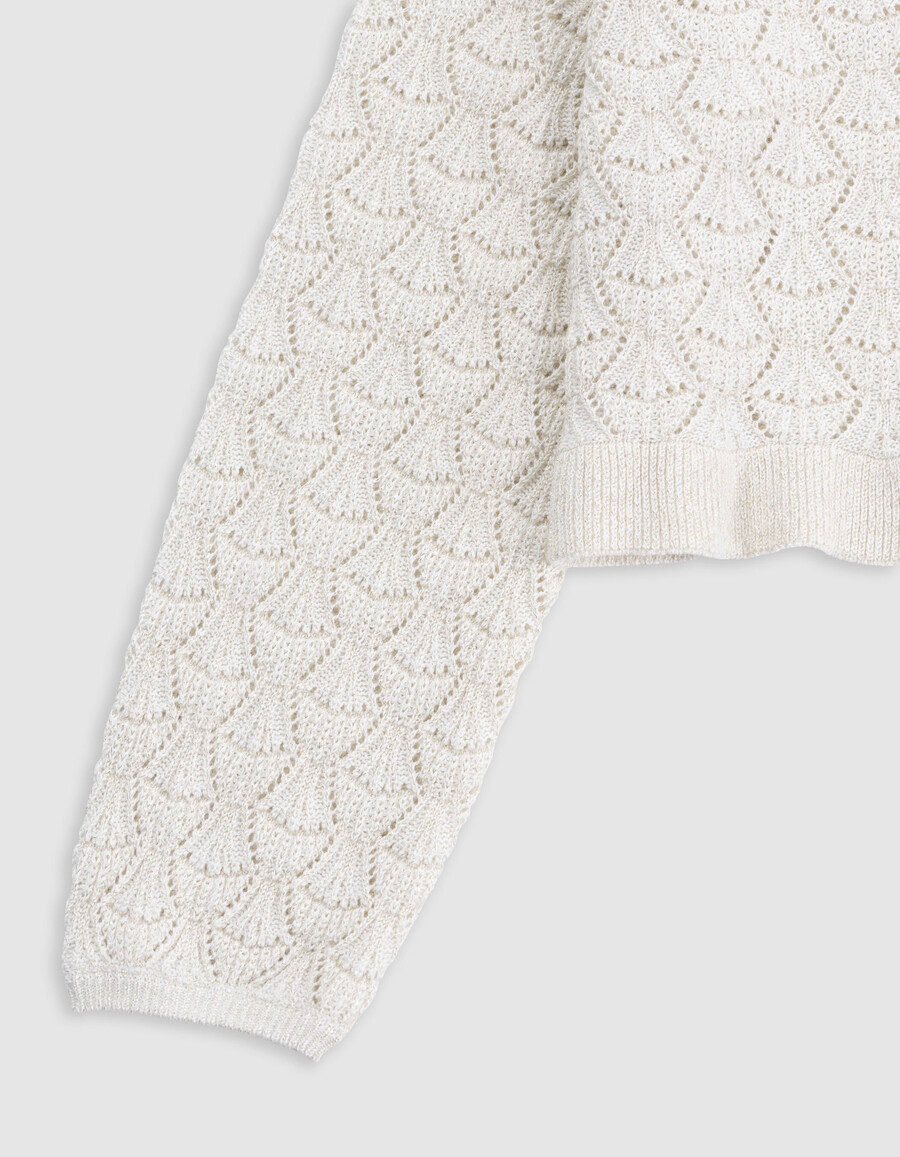 champagnerfarbene strickjacke mit durchbrochenem lurex-muster für mädchen