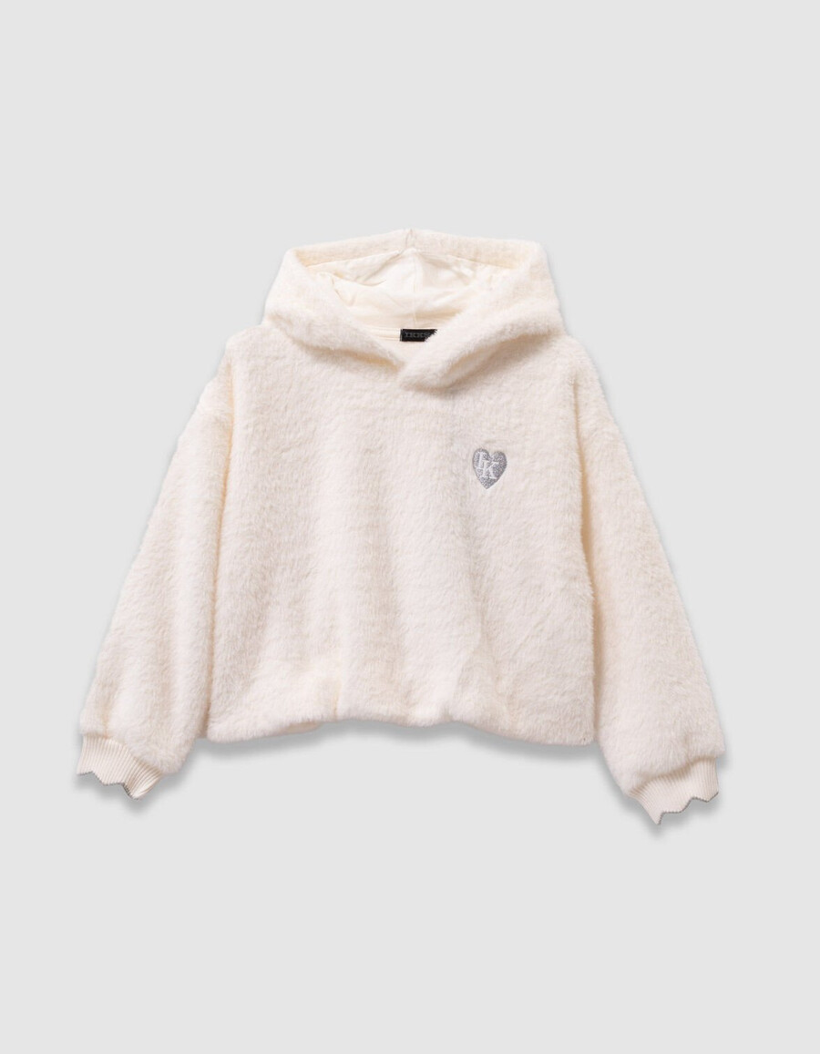 mädchen-kapuzenpullover in ecru mit herzaufnäher