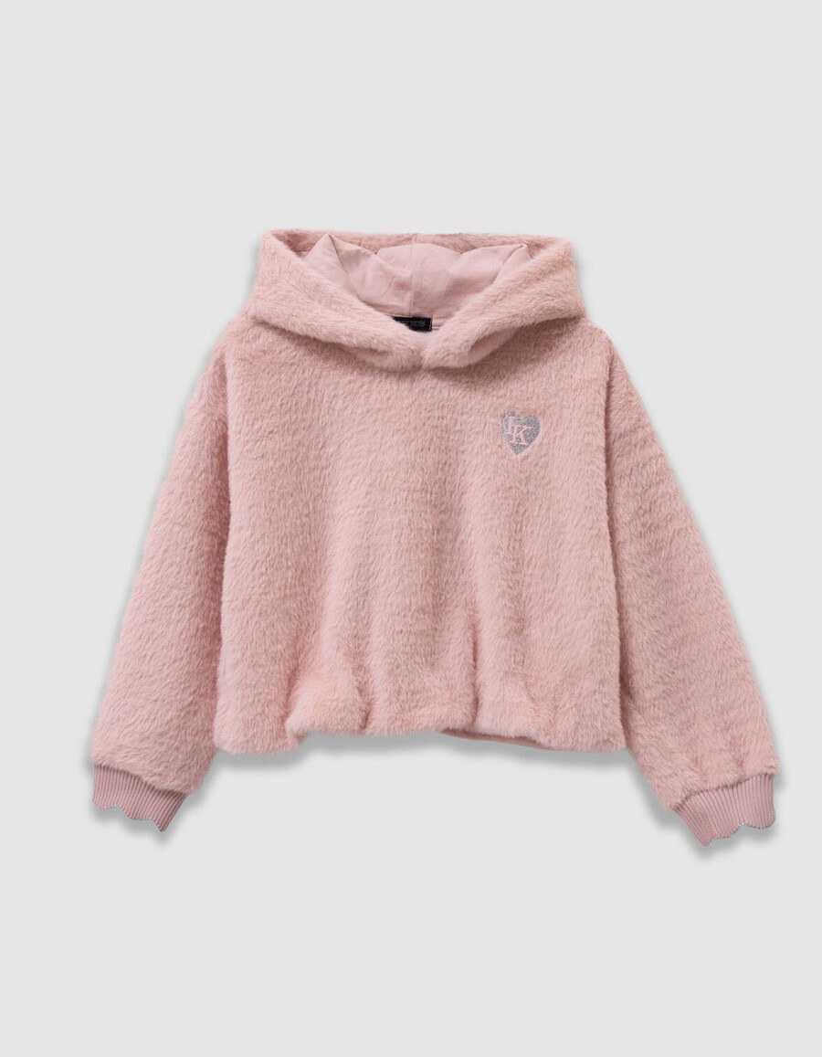 mädchen-kapuzenpullover in rosa mit herzaufnäher