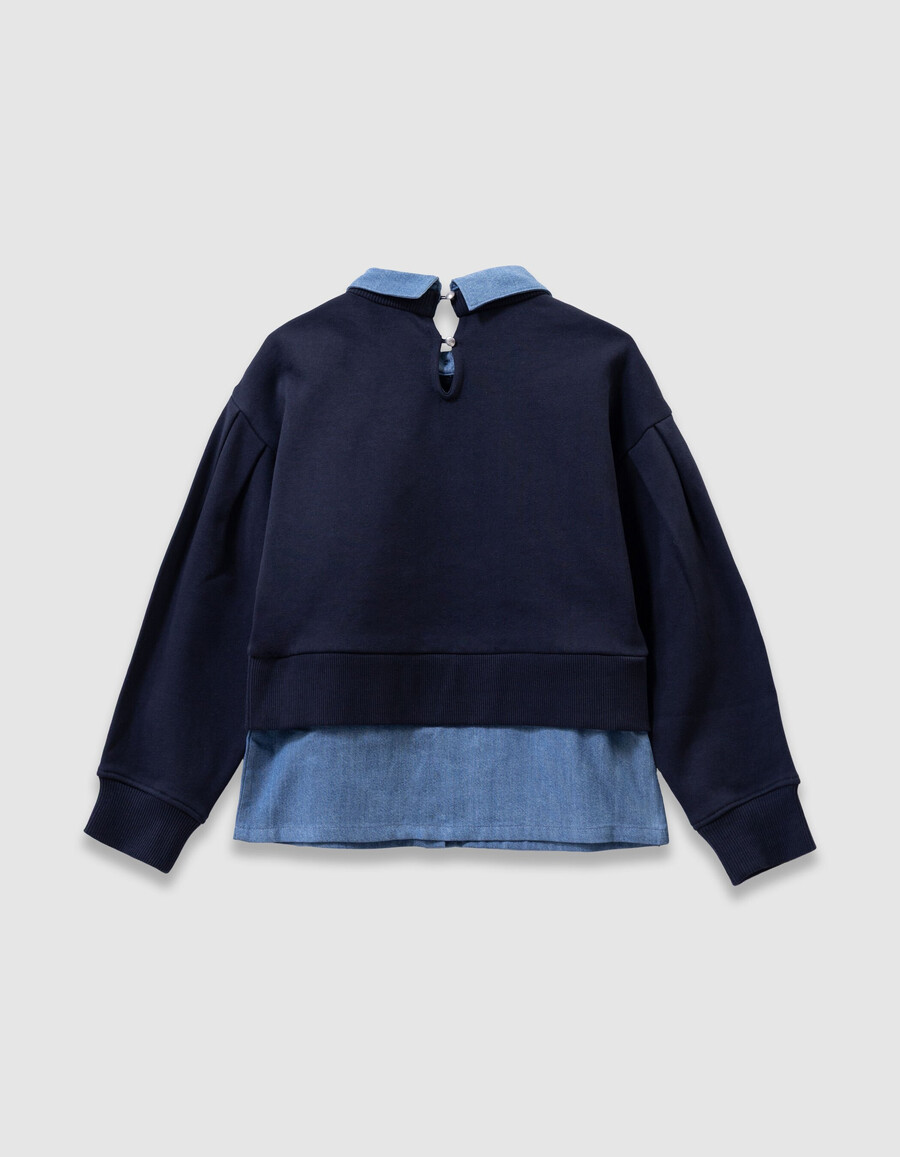 mädchen-sweatshirt mit trompe-lœil-muster in marineblau