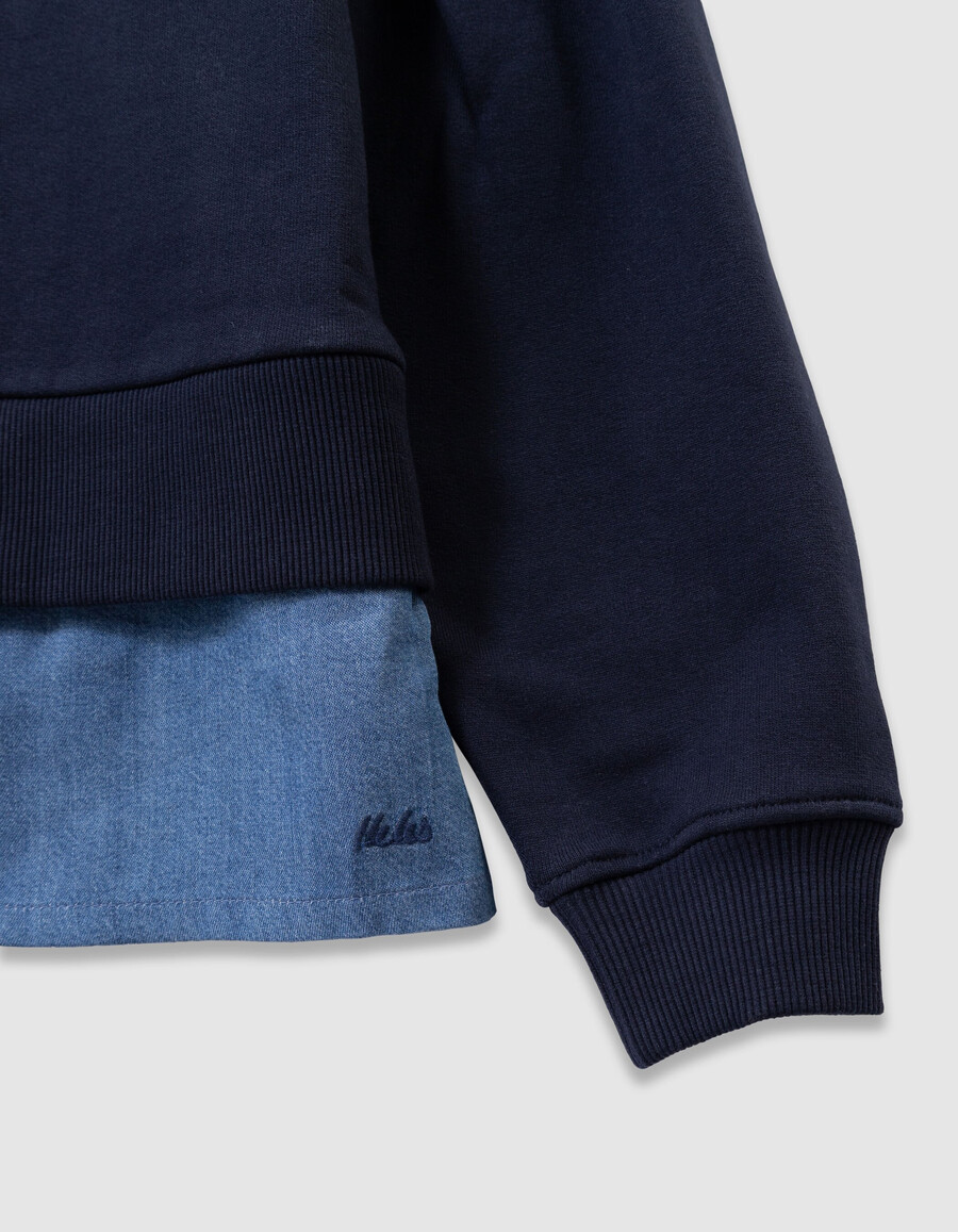 mädchen-sweatshirt mit trompe-lœil-muster in marineblau