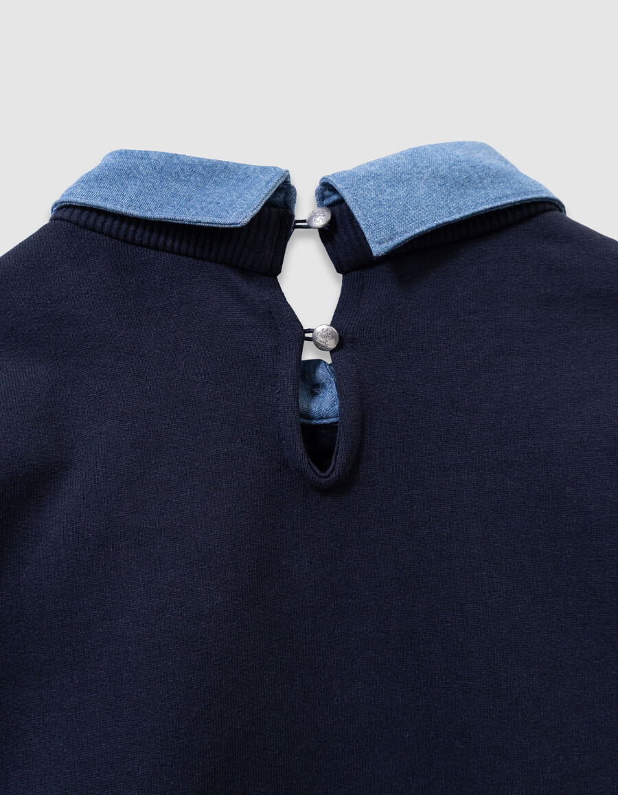 mädchen-sweatshirt mit trompe-lœil-muster in marineblau