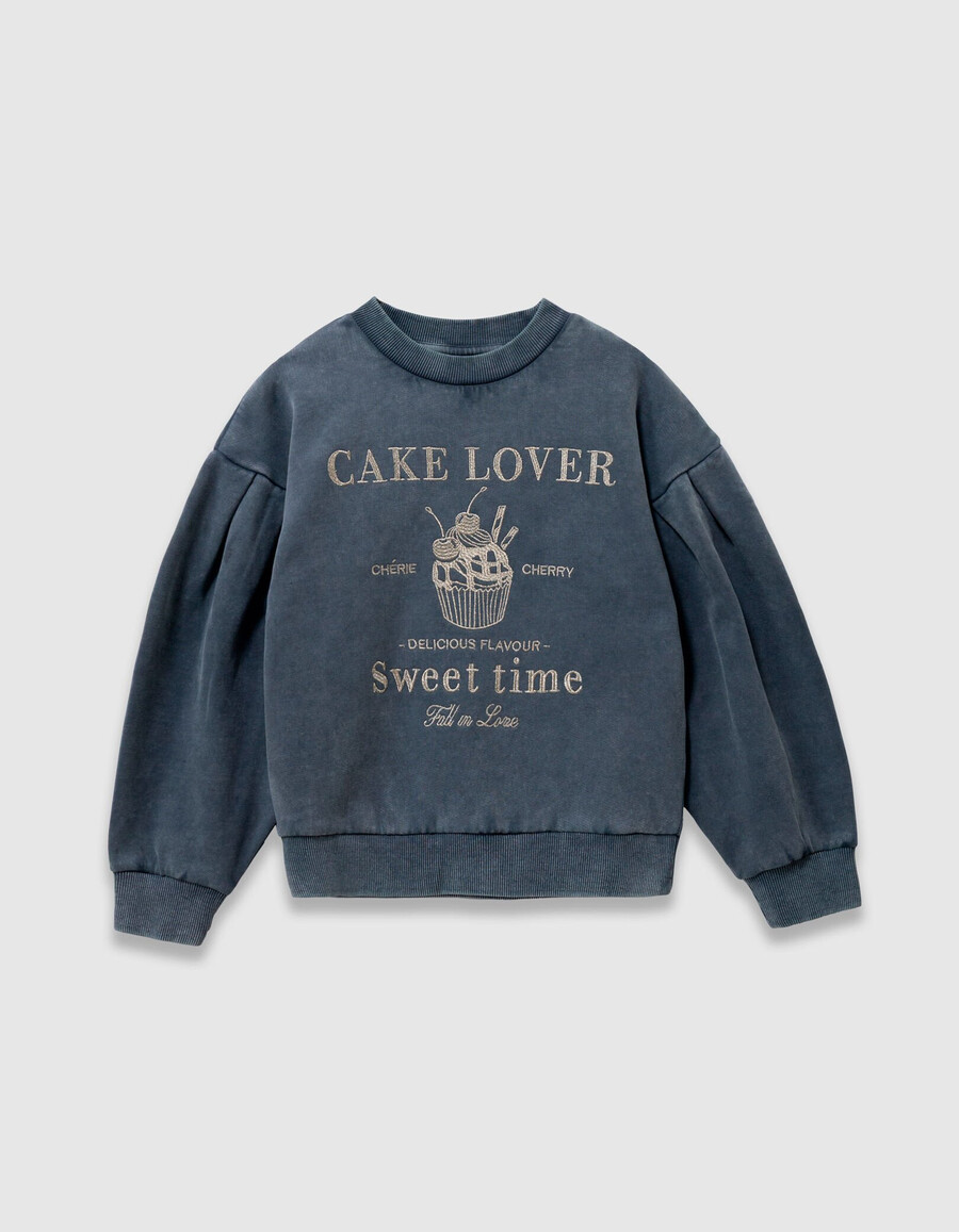 mädchen-sweatshirt aus blauer bio-baumwolle goldene stickerei größe xl