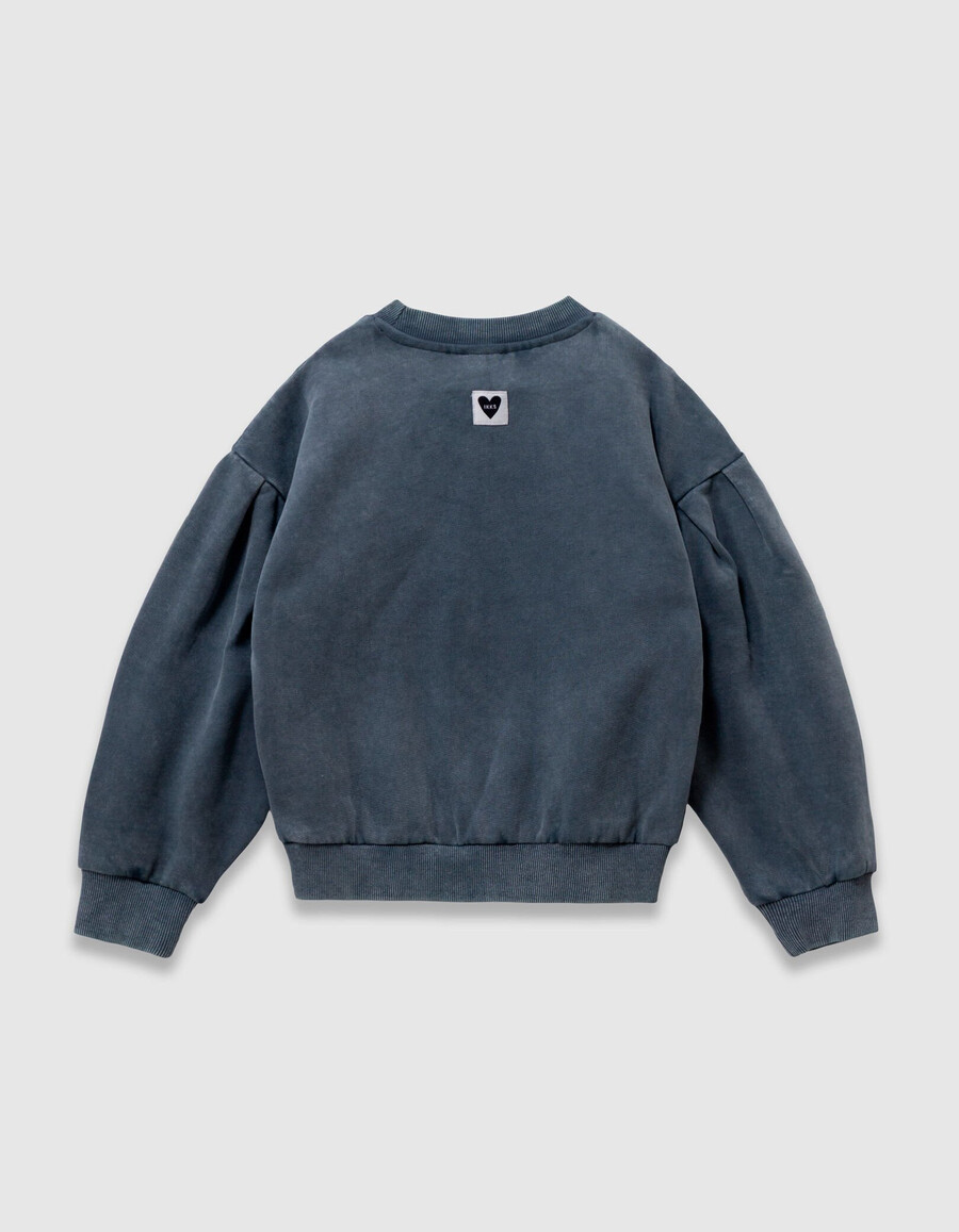 mädchen-sweatshirt aus blauer bio-baumwolle goldene stickerei größe xl