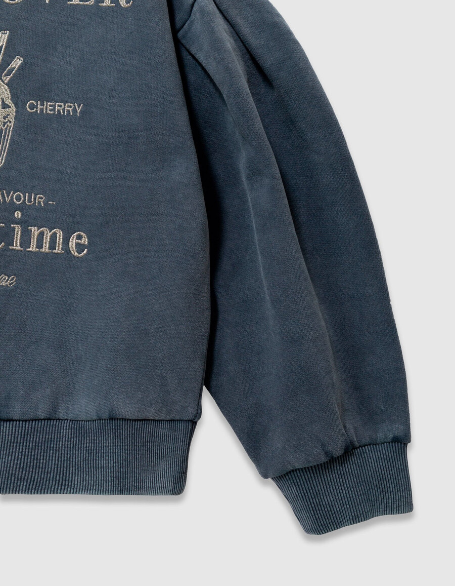 mädchen-sweatshirt aus blauer bio-baumwolle goldene stickerei größe xl