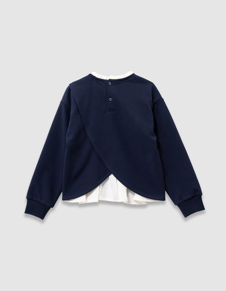 mädchen-sweatshirt in marineblau harry-potter-slogan rüschenkragen