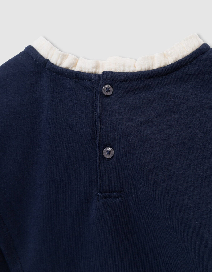 mädchen-sweatshirt in marineblau harry-potter-slogan rüschenkragen