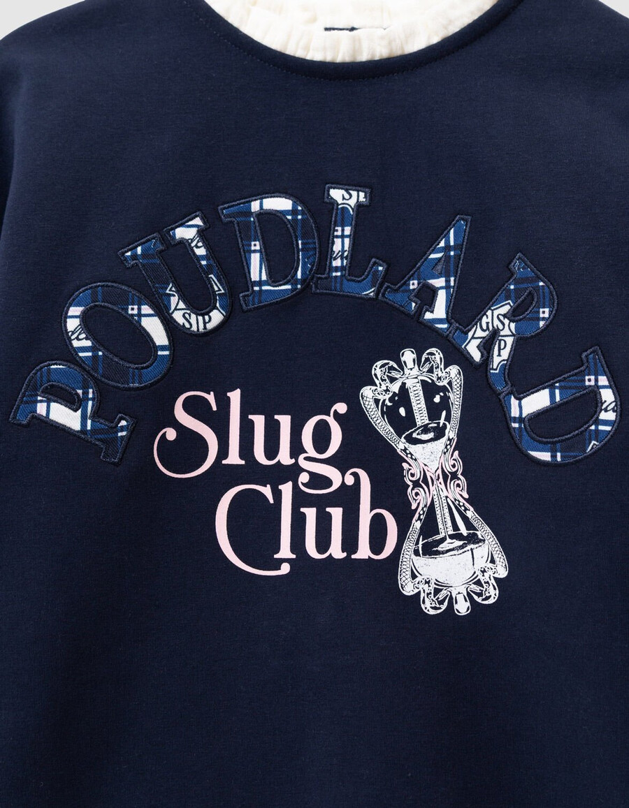 mädchen-sweatshirt in marineblau harry-potter-slogan rüschenkragen