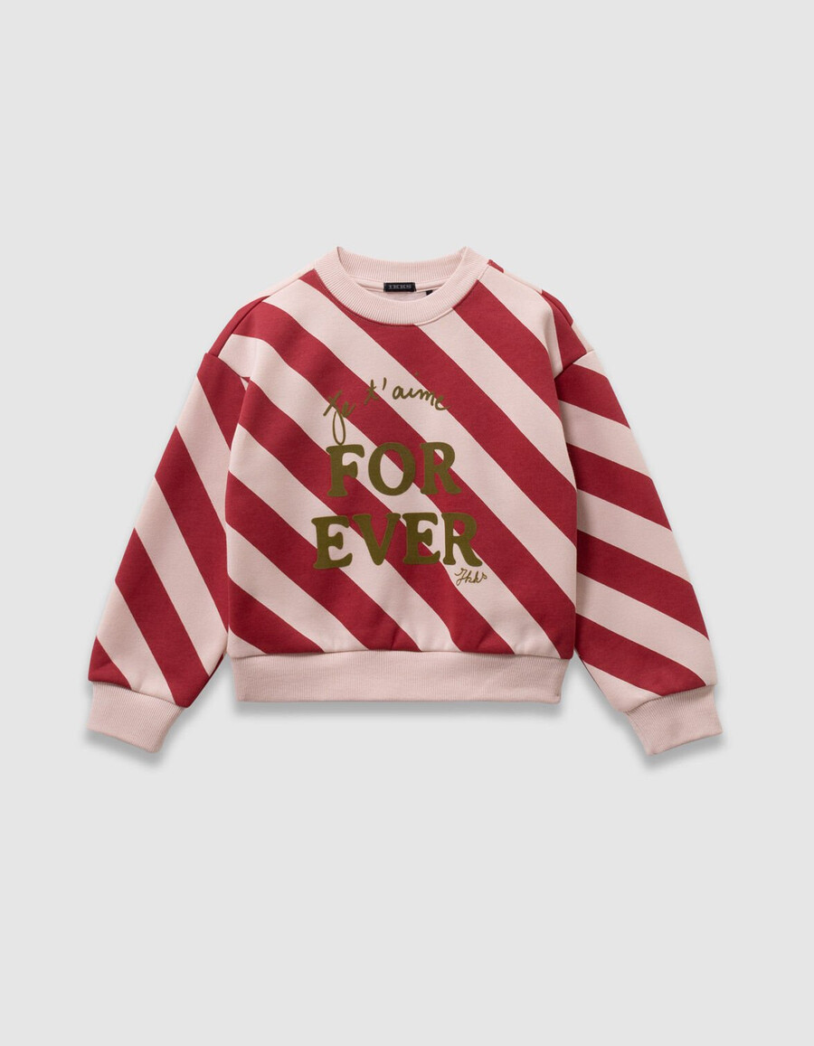 mädchen-sweatshirt mit roten und pinken streifen und slogan