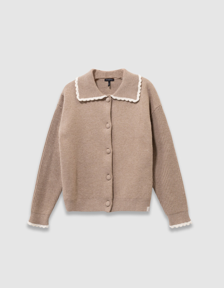 beige strickcardigan für mädchen mit gerippten ärmeln