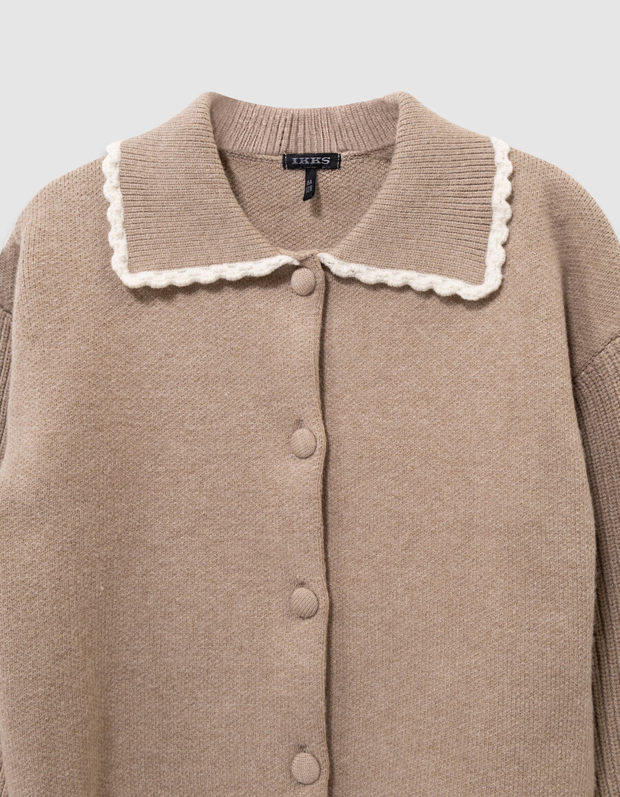 beige strickcardigan für mädchen mit gerippten ärmeln