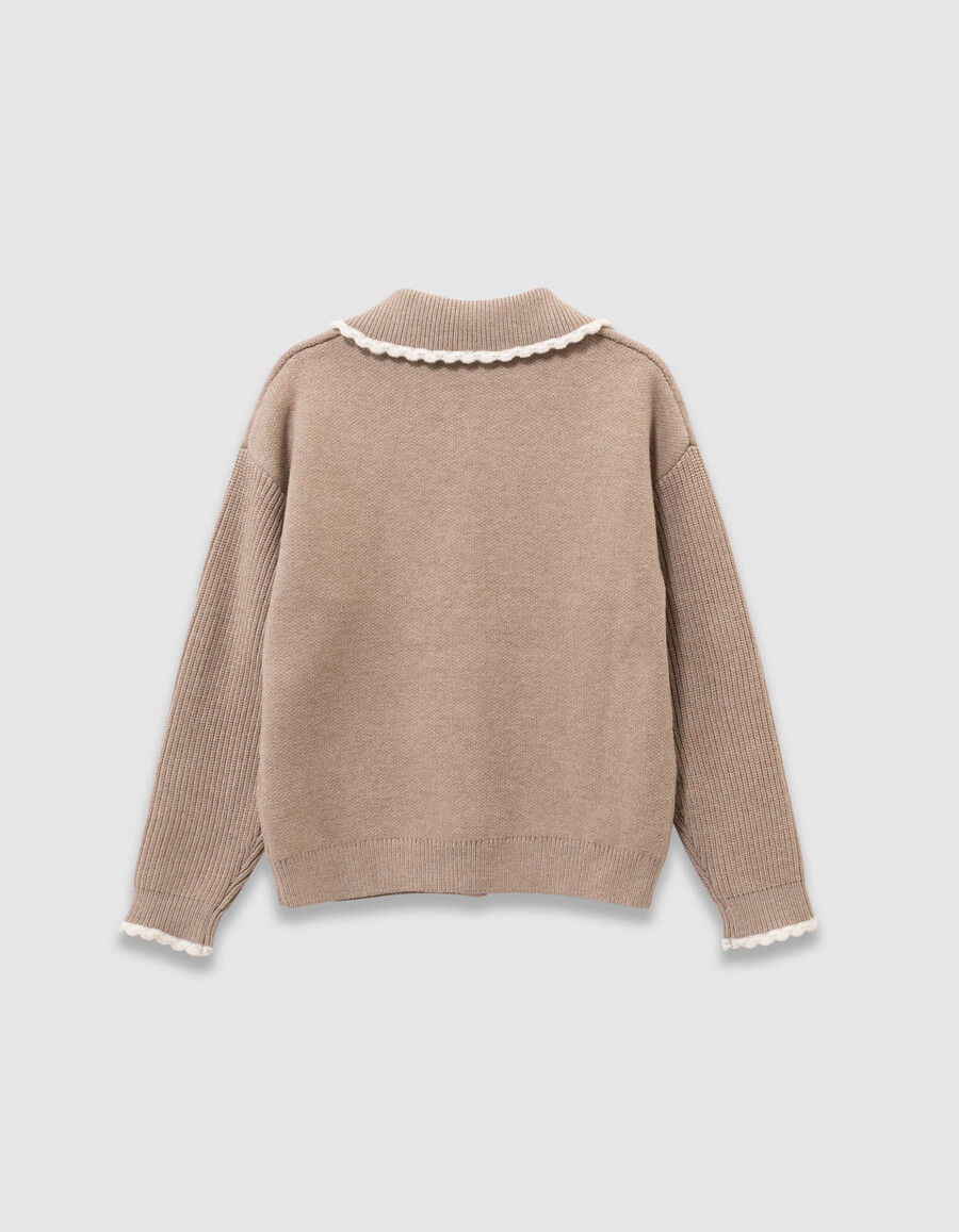 beige strickcardigan für mädchen mit gerippten ärmeln