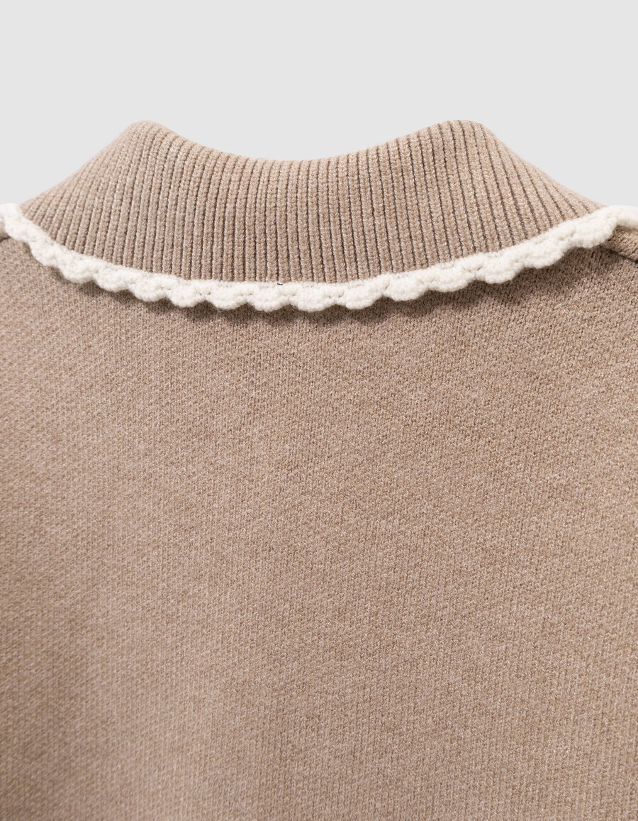 beige strickcardigan für mädchen mit gerippten ärmeln