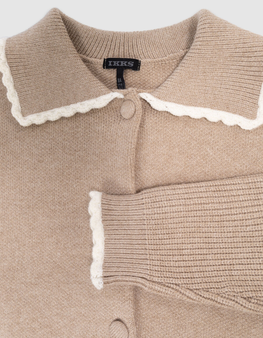 beige strickcardigan für mädchen mit gerippten ärmeln