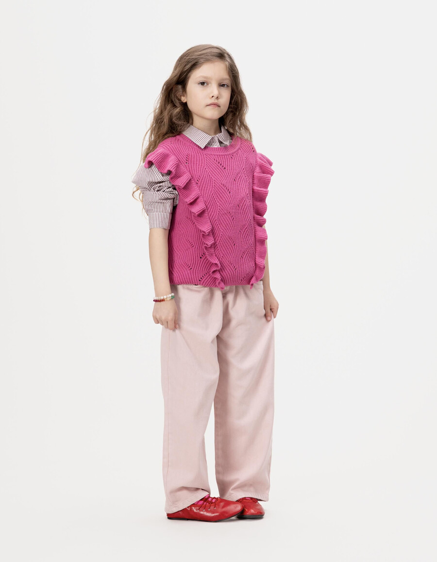 mädchen-strickpullover ärmellos rosa dekorativ mit rüschen
