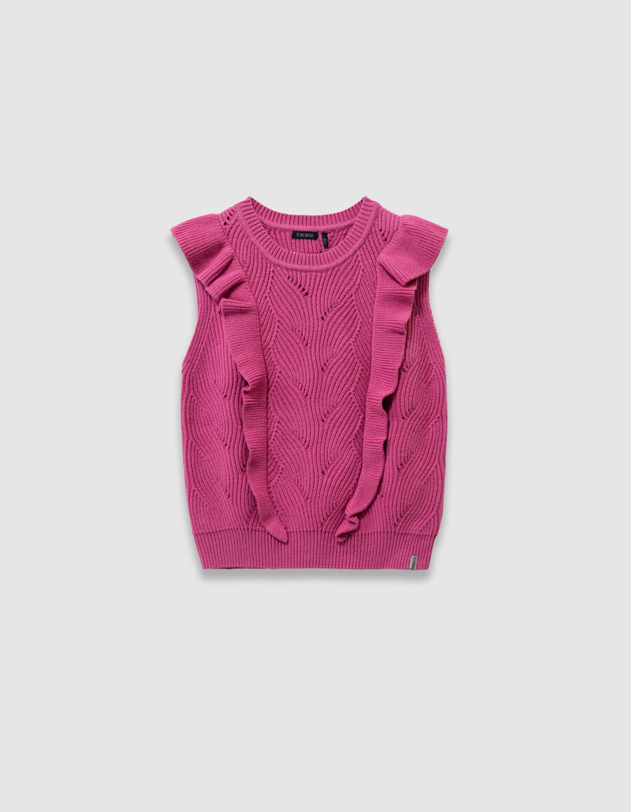 mädchen-strickpullover ärmellos rosa dekorativ mit rüschen