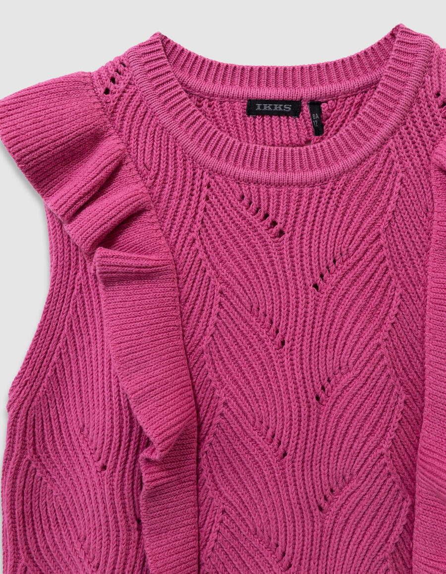 mädchen-strickpullover ärmellos rosa dekorativ mit rüschen