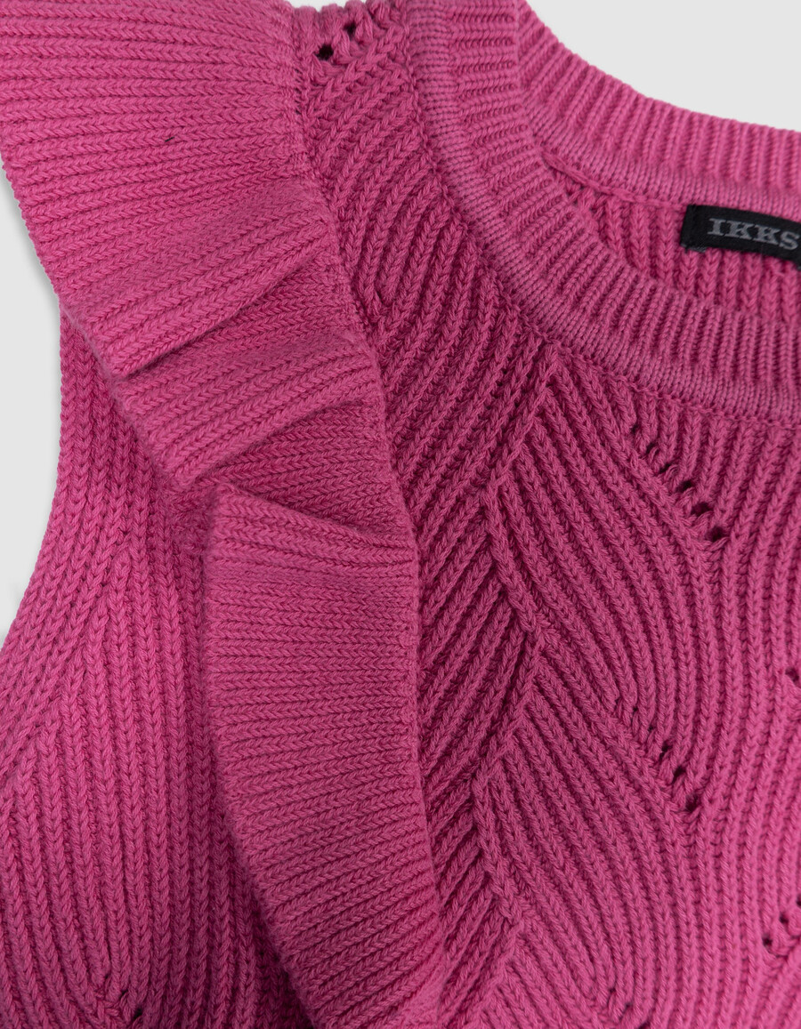 mädchen-strickpullover ärmellos rosa dekorativ mit rüschen