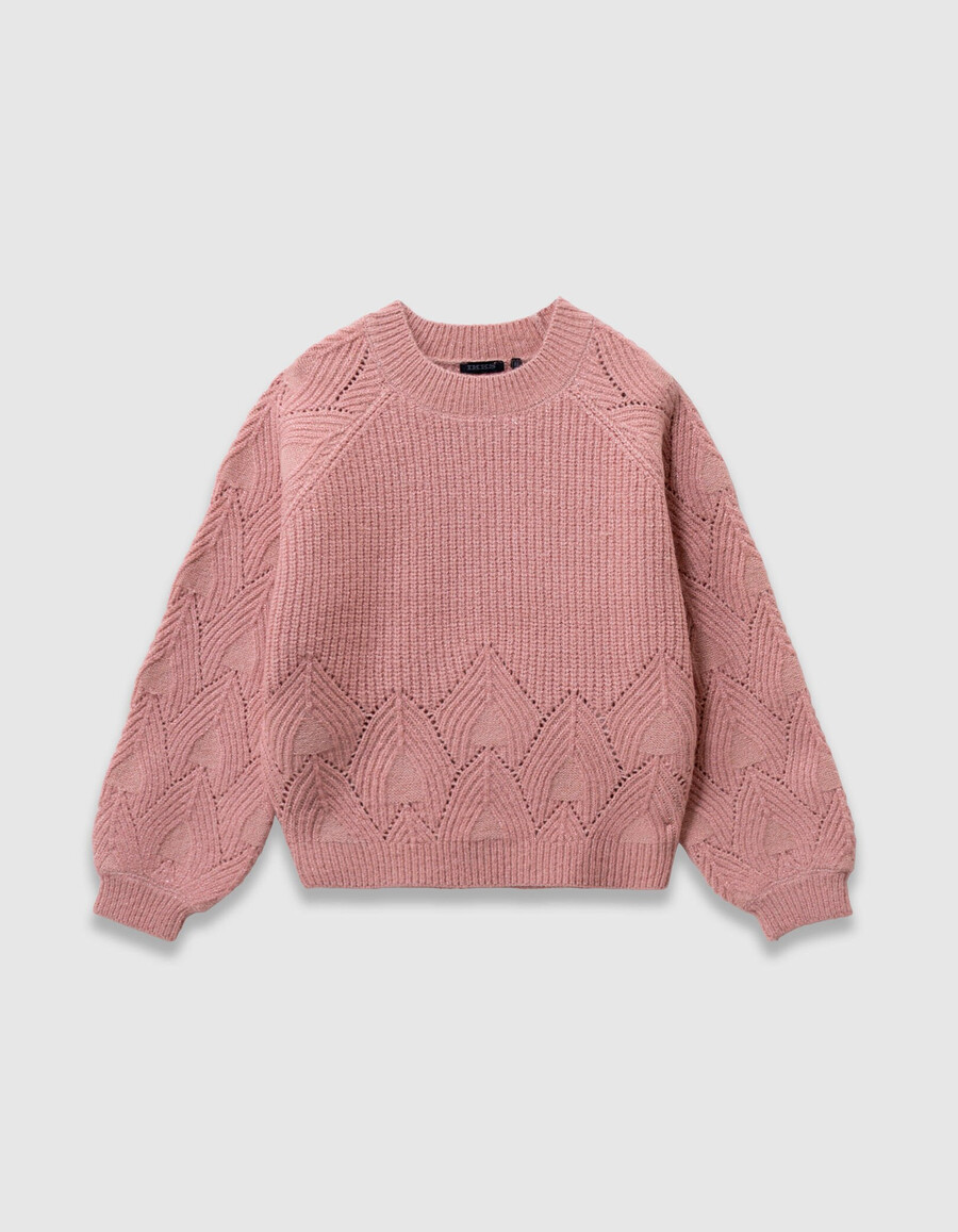 rosa strickpullover für mädchen mit jacquard-ärmeln