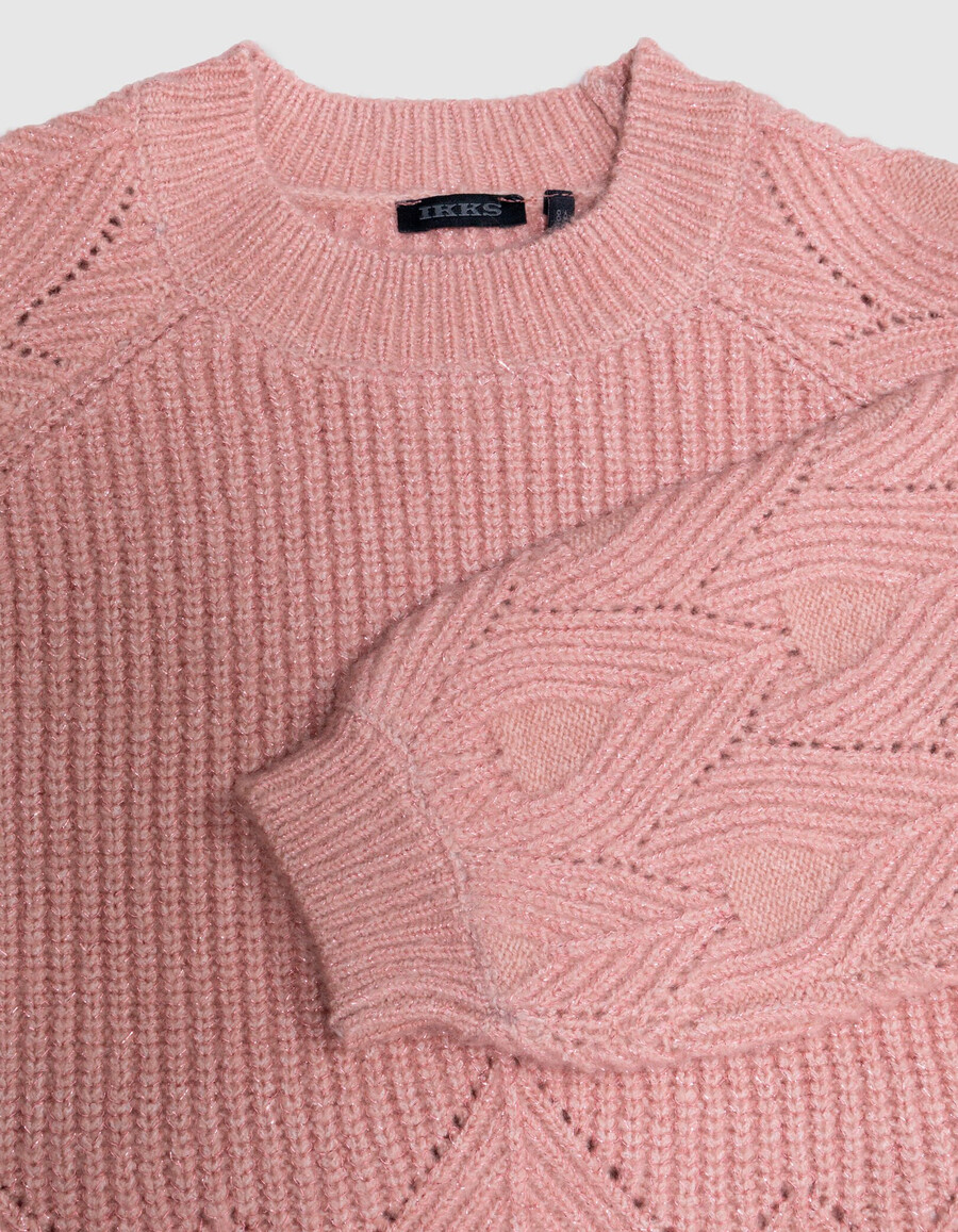 rosa strickpullover für mädchen mit jacquard-ärmeln