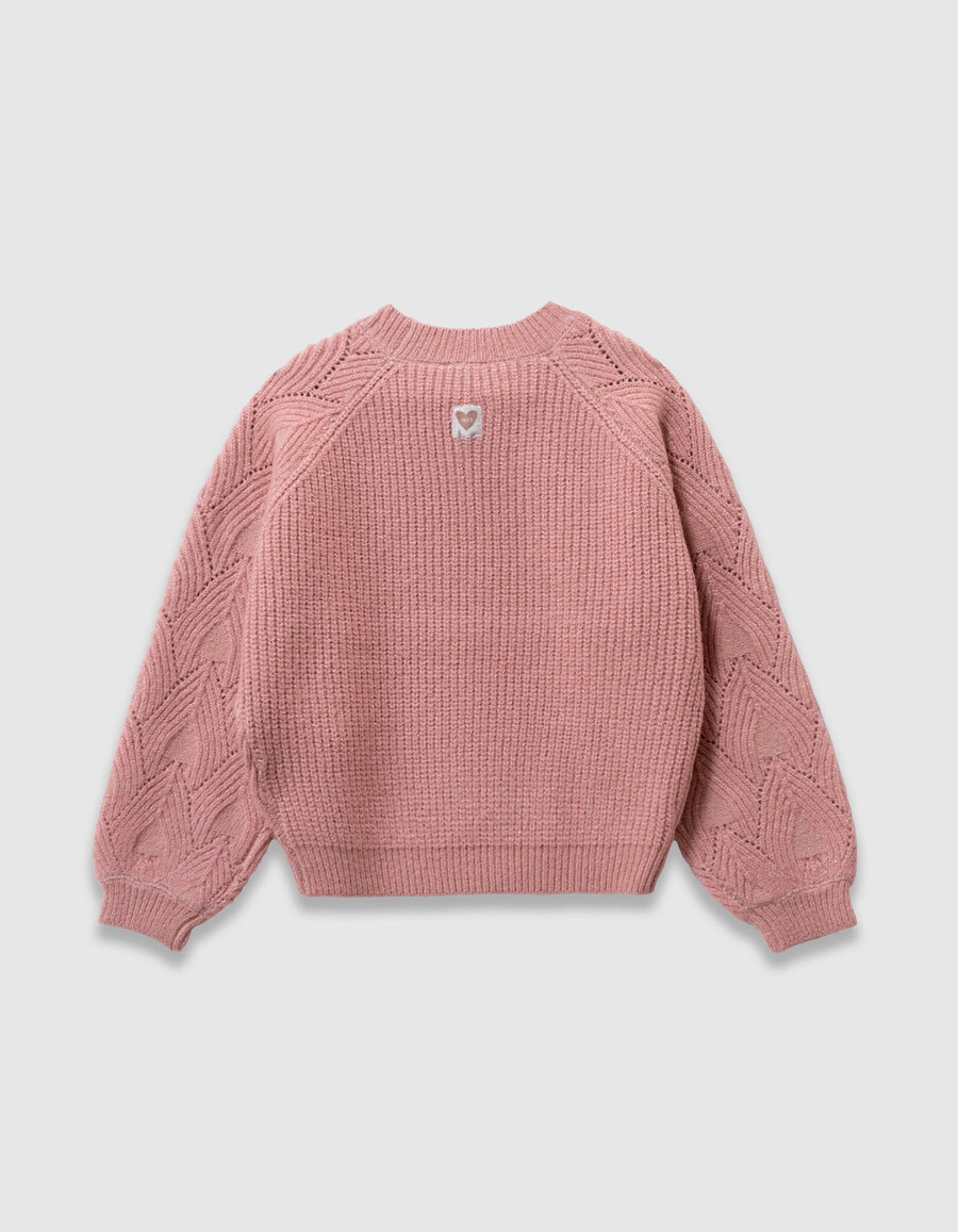 rosa strickpullover für mädchen mit jacquard-ärmeln