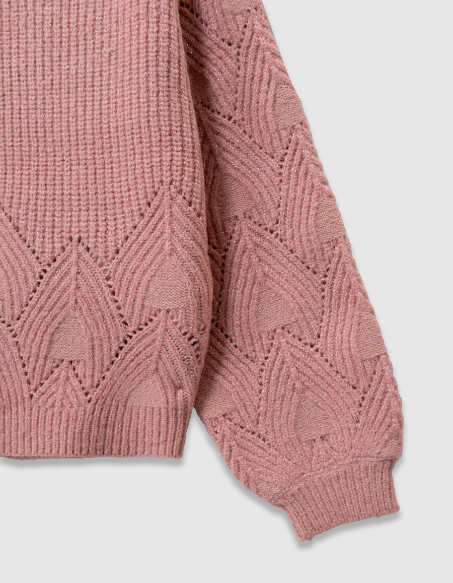 rosa strickpullover für mädchen mit jacquard-ärmeln