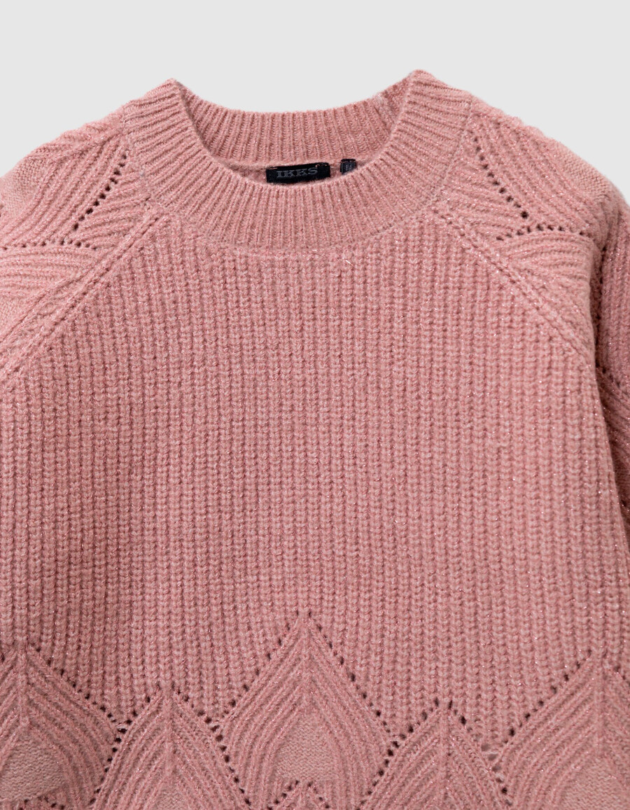 rosa strickpullover für mädchen mit jacquard-ärmeln