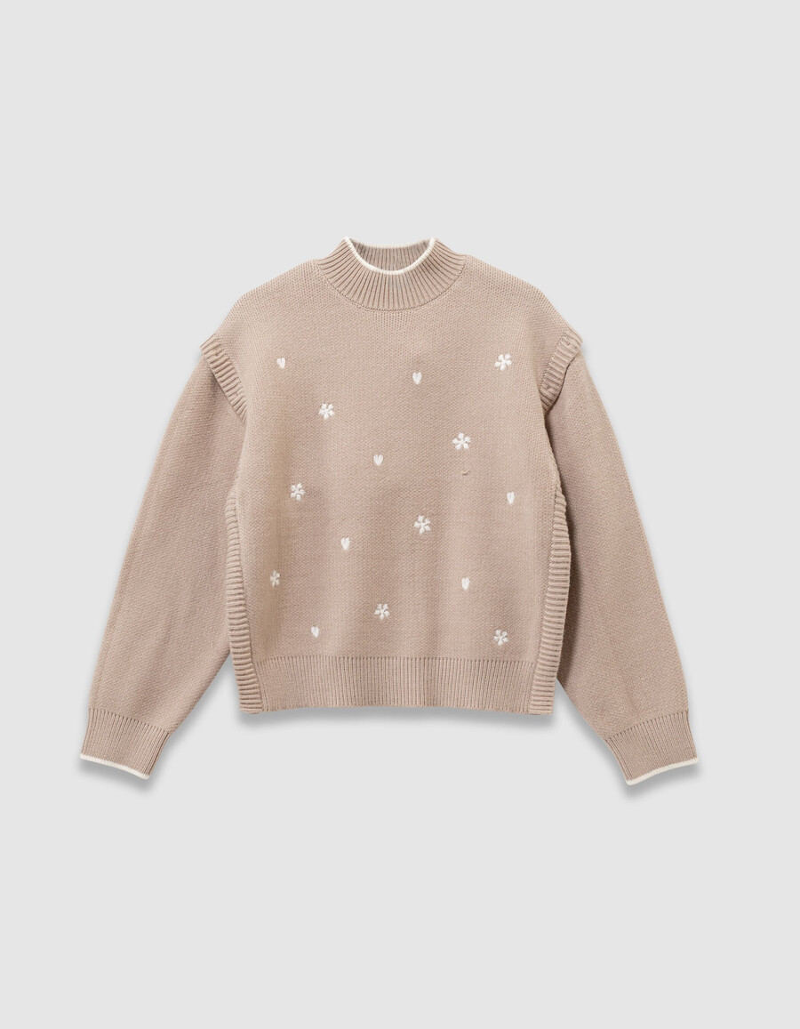 beigefarbener strickpullover für mädchen mit abnehmbaren ärmeln