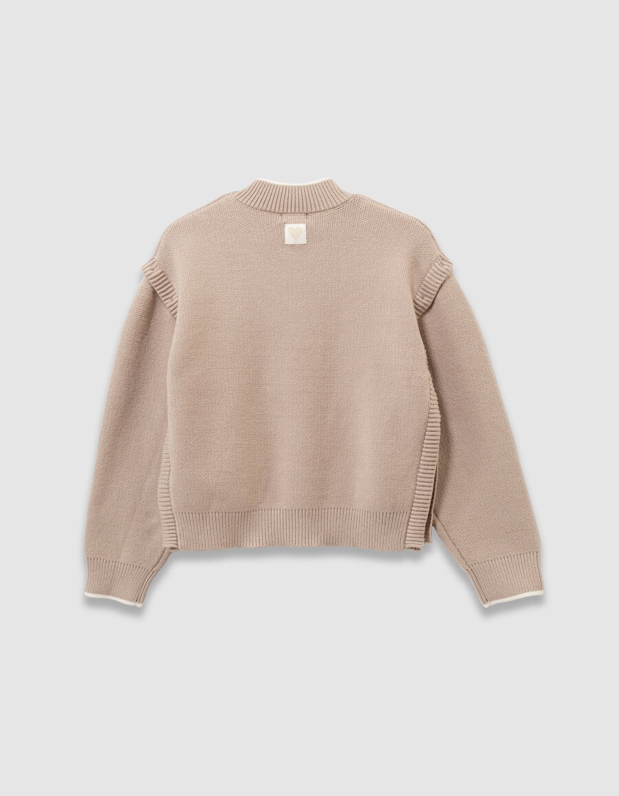beigefarbener strickpullover für mädchen mit abnehmbaren ärmeln