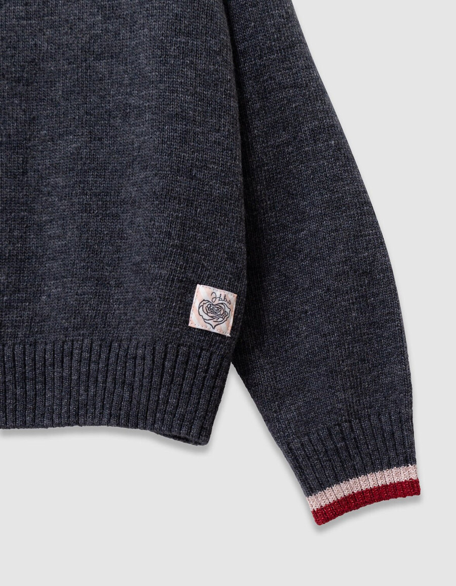 grauer strickpullover für mädchen mit xl-schleife an der schulter