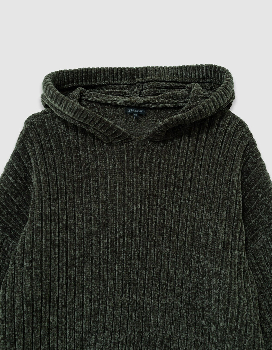 mädchen-kapuzenpullover aus khakifarbenem chenille-strick