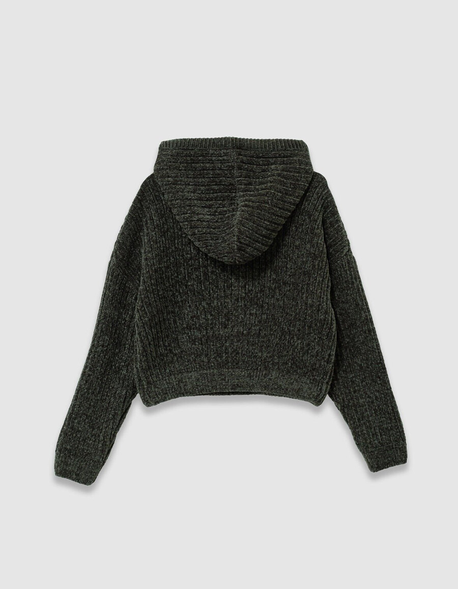 mädchen-kapuzenpullover aus khakifarbenem chenille-strick