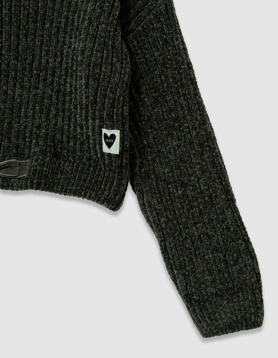 mädchen-kapuzenpullover aus khakifarbenem chenille-strick