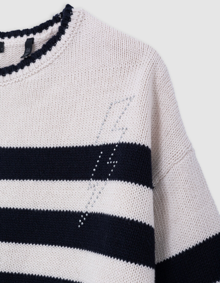 mädchen-pullover aus bio-baumwolle mit matrosenstreifen strass-blitz