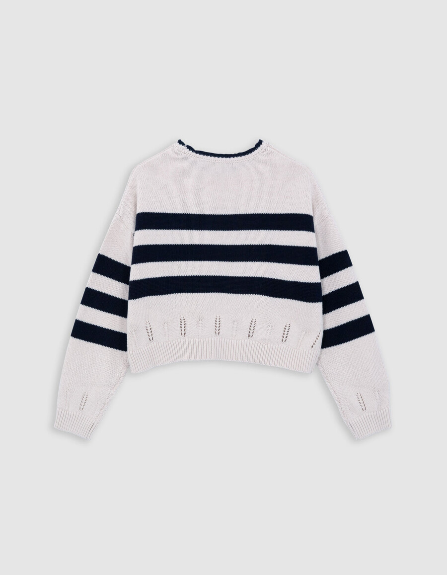 mädchen-pullover aus bio-baumwolle mit matrosenstreifen strass-blitz