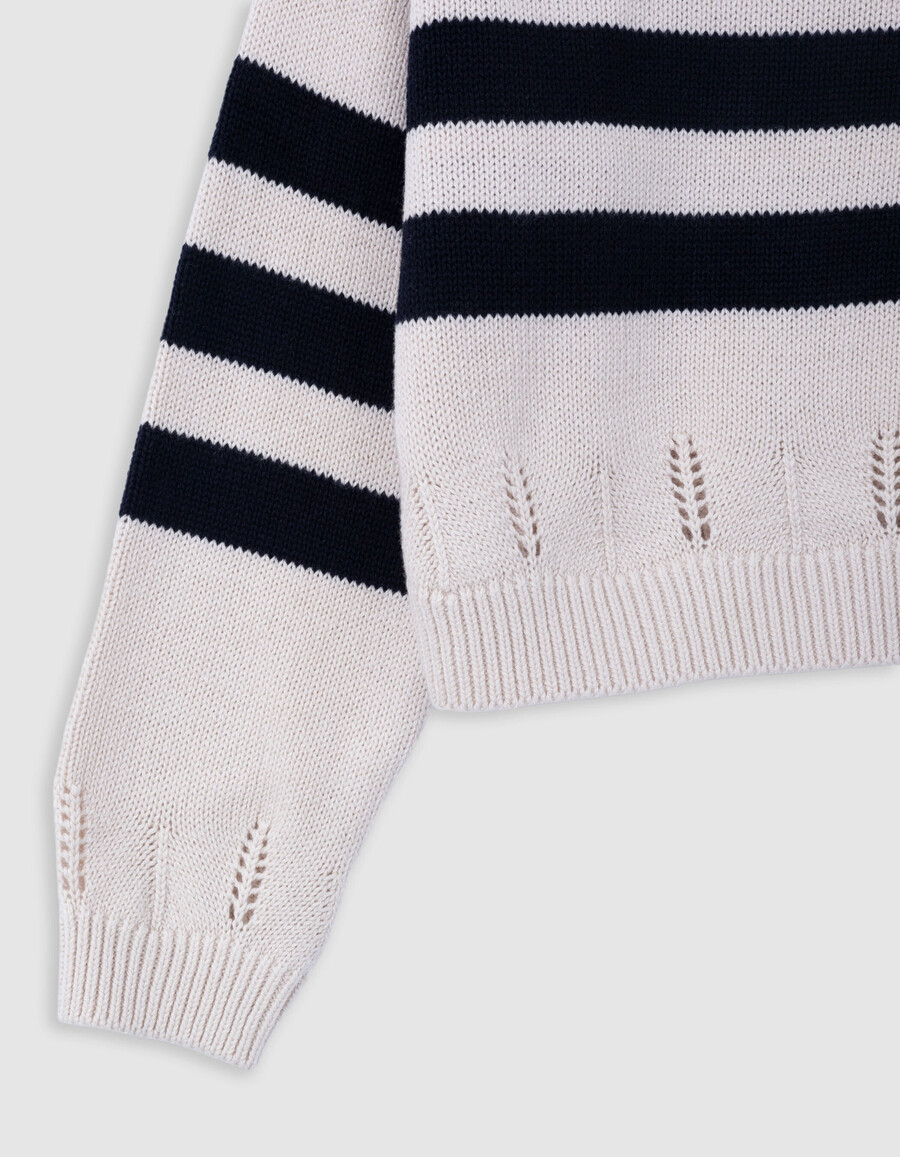 mädchen-pullover aus bio-baumwolle mit matrosenstreifen strass-blitz