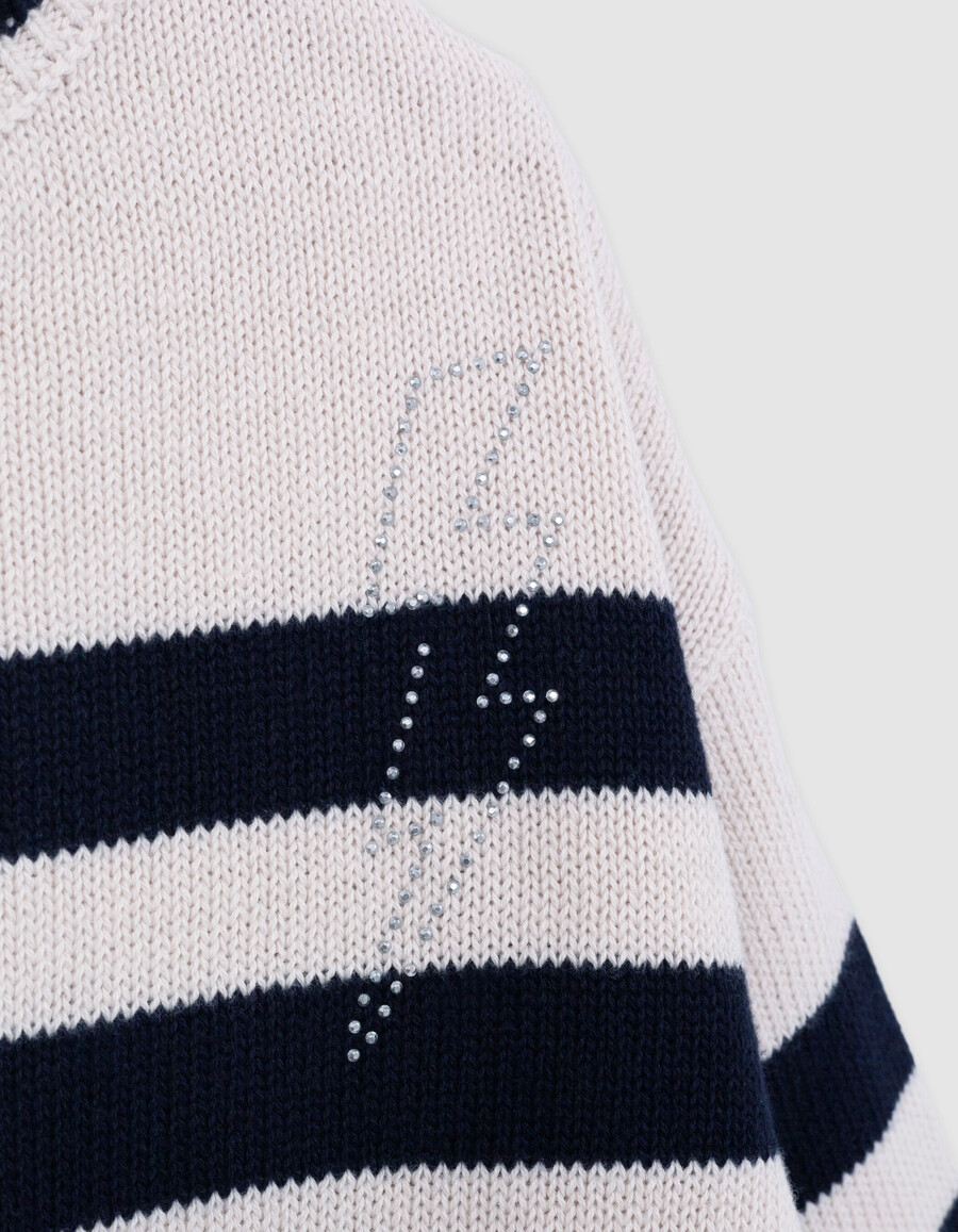 mädchen-pullover aus bio-baumwolle mit matrosenstreifen strass-blitz