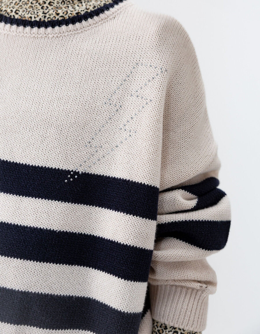 mädchen-pullover aus bio-baumwolle mit matrosenstreifen strass-blitz