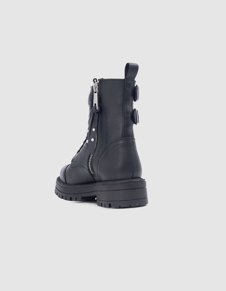 schwarze leder-combat-stiefeletten für mädchen mit nieten